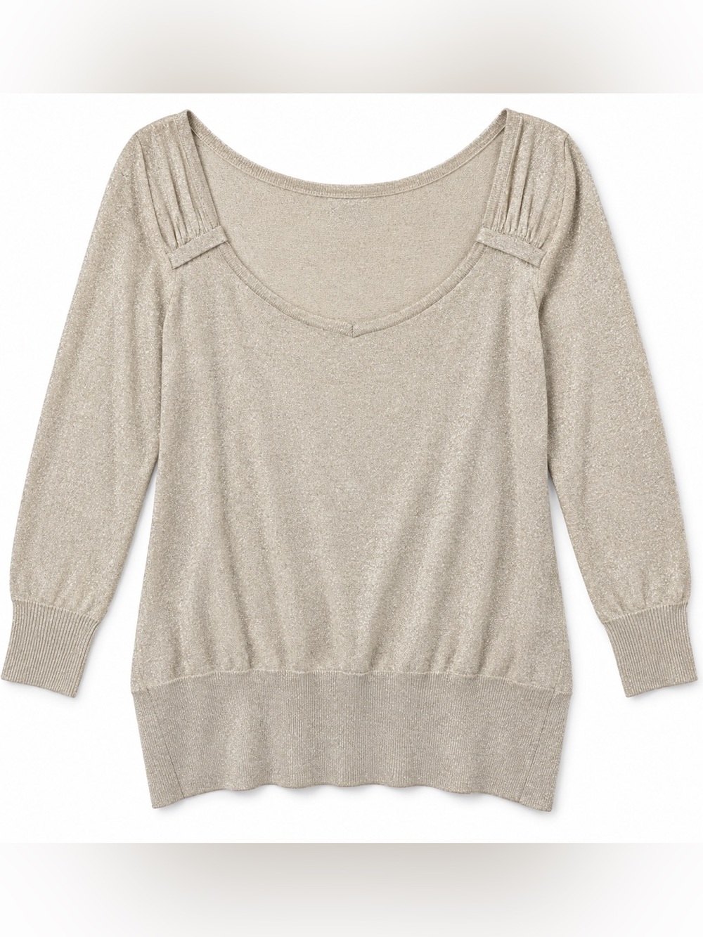 White House Black Market Shimmery Champagne Scoop Neck Sweater Top / XL